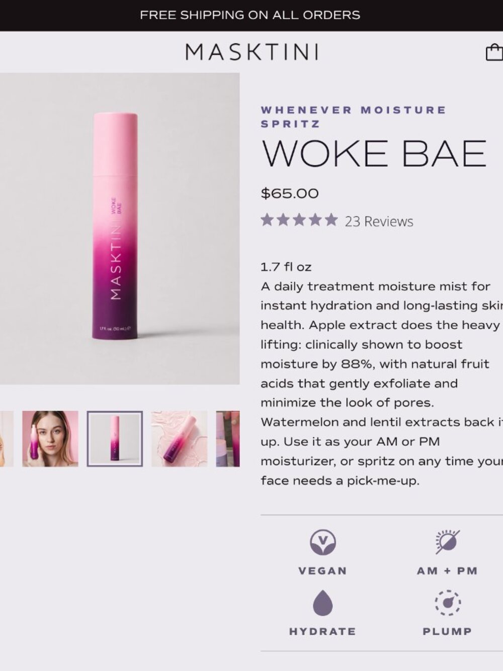 Masktini Woke Bae Whenever Moisture Spritz Spray 1.7 oz NIB - Picture 3 of 6